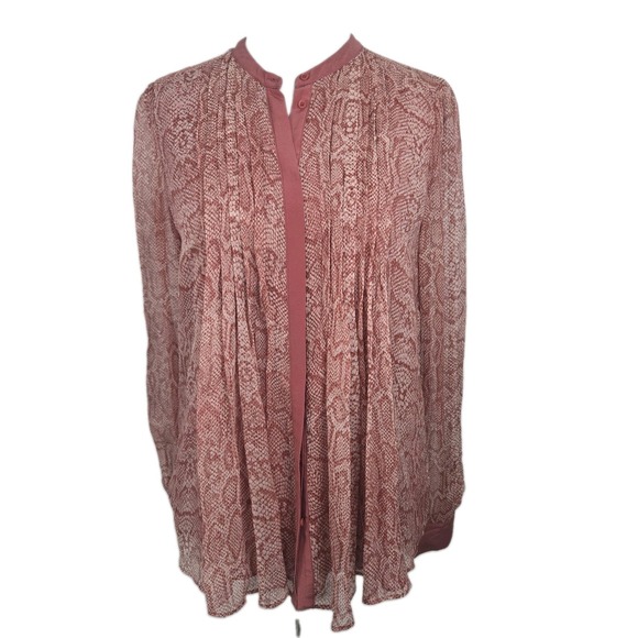 Joie Tops - Joie Small S Salmon Snake Print 100% Silk‎ Hidden-Button-Front Blouse Top